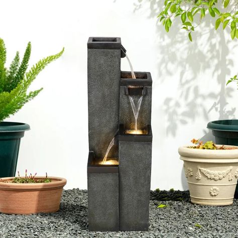 Zen Water Fountain, Fountain Outdoor, Exterior Balcony, Modern Fountain, Garden Water Fountains, Garden Patio Decor, Waterfall Fountain, Water Fountains Outdoor, Indoor Fountain