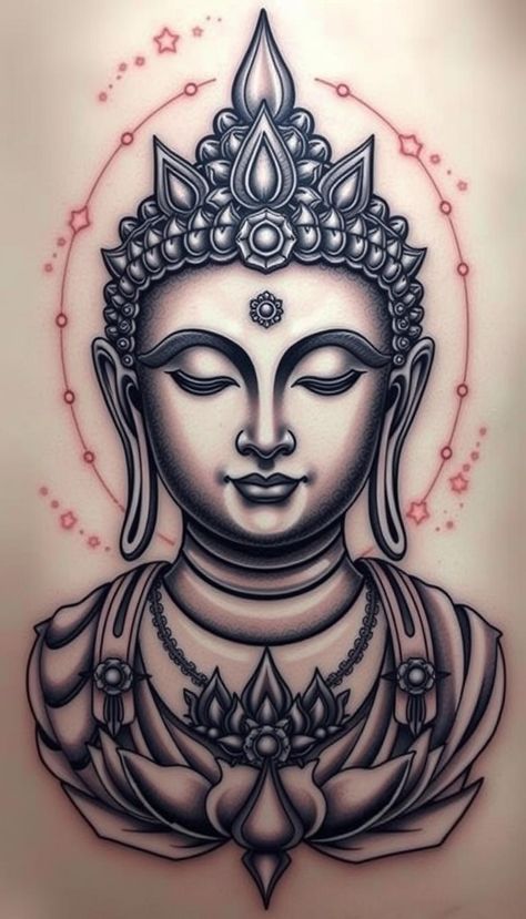 Discover Buddha tattoo designs that symbolize peace, wisdom, and enlightenment. Ideal for those on a spiritual journey seeking inner calm. Female Buddha Tattoo Design, Buhda Art Tattoo, Buddha Arm Tattoo, Buddha Head Tattoo, Female Buddha Tattoo, Buddha Face Tattoo, Buddha Lotus Tattoo, Antonio Tattoo, Enlightenment Tattoo