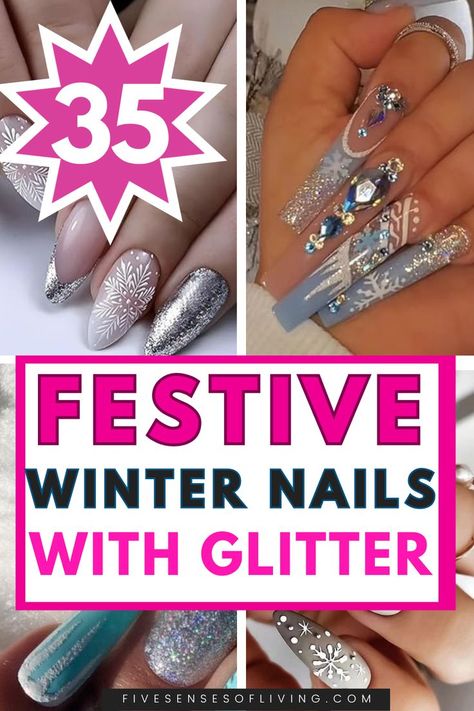 If you're looking to be a stand out this Festive winter season. These winter nail design ideas and winter nail inspiration ideas are exactly what you need to keep your holiday season on point. You'll find short winter nails, long winter nails, almond shaped winter nails, simple and cute winter nails, along with winter gel nails. The top nail inspiration ideas can be found here Glam Winter Nails, Winter Nails With Glitter, Winter Nails Almond, Elegant Christmas Nail Designs, Cute Winter Nails, Blue Christmas Nails, Christmas Nail Design, Nails With Glitter, Sculpted Nails