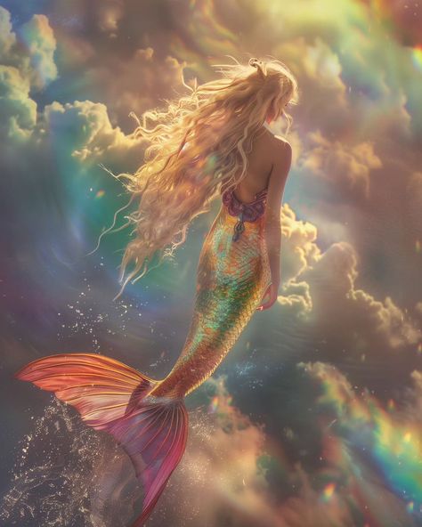 Mermaids in the sky 🌈🌤 . . #mermaid #mermaids #rainbow #dreamlike #beautiful #photooftheday #women #digitalart Water Faries, Mermaid Tail Tattoo, Mermaid Shoot, Ethereal Core, Mermaid Background, Dark Mermaid, Mermaid Photography, Princess Mermaid, Pretty Mermaids