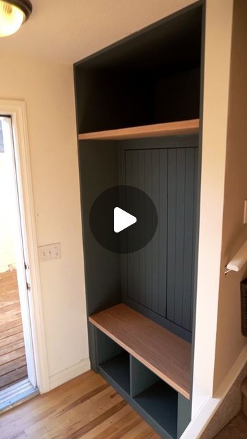 Calgary Custom Furniture on Instagram: "Custom Buit-in with hidden doors?!🤔 There used to be a boring closet with bi-fold doors, and decided to add some style and function to this space!👐 . . . #builtin #customhomes #customcabinets  #shoeshelf #myhgtv #calgary #calgaryInteriors #woodworking #woodworkingtips" Shoe Storage Front Door Entrance, Built In Hidden Shoe Shelf, Open Foyer Closet Ideas, Entry With Built Ins, Mudroom Hidden Shoe Storage, Entryway Hidden Storage, Shoe Closet With Doors, Mud Room Seating Ideas, Built In Hallway Closet