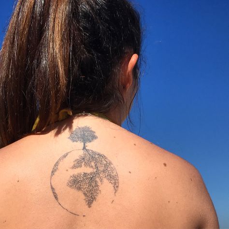 Tattoo Ideas Environment, Realistic Earth Tattoo, Earth Shoulder Tattoo, Organic Tattoo Nature, Save The Earth Tattoo, Spiritual Nature Tattoos, Meaningful Nature Tattoos, Earthy Back Tattoos, Earth Art Tattoo