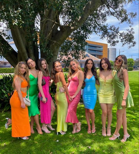 Races 
Formal
Bright dresses Races Dresses, Modern Gardening, Bright Colored Outfits, Glow Birthday Party, Bandeau Swimwear, Race Outfit, Hen Party Outfits, Dresses For The Races, Summer Party Themes