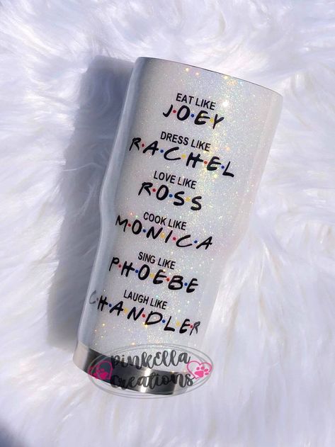 Friends Glitter Tumbler, Been About You Since I Met You, Friends Tumbler Ideas, Friends Tumbler Cup, Vinyl Mugs, Friends Tumbler, Starbucks Cup Gift, Epoxy Projects, Friends Merchandise