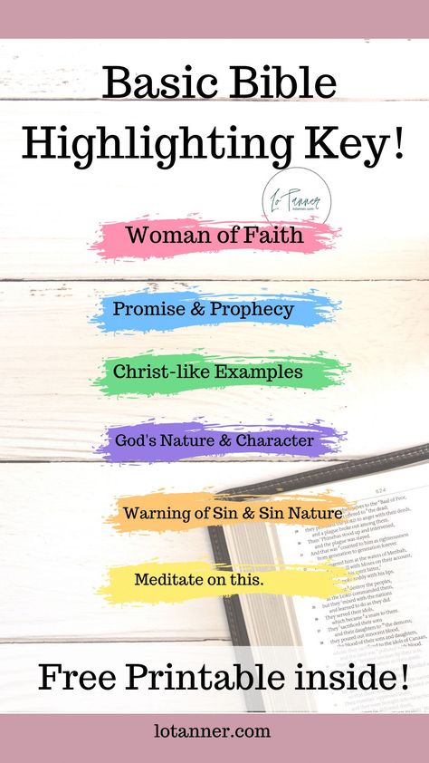 A simple guide to Color Coding your Bible, the methods we love, plus a free Bible Color Code Key! https://lotanner.com/color-code-bible @mrslotanner How To Color Code Your Bible, Bible Coding, Highlighting System, Bible Color Coding, Bible Highlighting, Inductive Bible Study, Bible Guide, Bible Journaling For Beginners, Verse Mapping