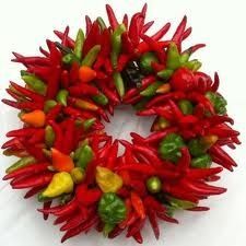 Chili Pepper Wreaths and Other Chili Pepper Decor Ristra Wreath, Salsa Display, Chili Decorations, Pepper Wreath, Chile Ristra, New Baby Wreath, Chili Peppers Decor, Mexican Christmas, Wreath Project