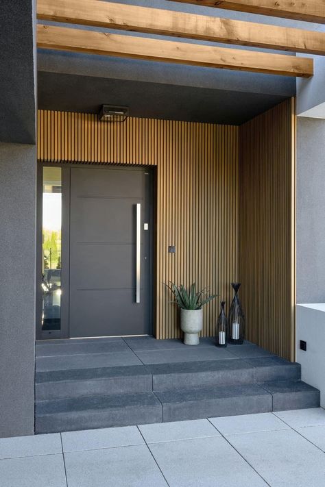 Minimalist Front Door, House Main Door, House Front Door Design, Modern Entrance Door, House Main Door Design, House Fence Design, House Cladding, Modern Entrance, Home Exterior Makeover