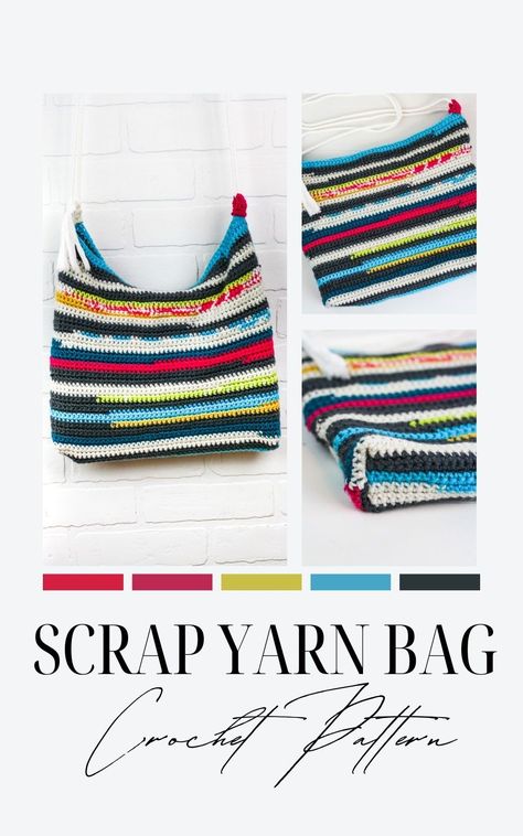 Learn to make an easy crochet scrap yarn bag that is perfect for beginners with the free crochet pattern and video tutorial. Crochet Bag Scrap Yarn, Crochet Scrap Yarn Bag, Scrap Yarn Crochet Projects, Crochet Rectangle, Boho Style Purses, Scrap Crochet, Yarn Tote, Scrap Projects, Scrap Yarn Crochet