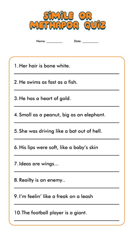 Simile Metaphor Personification, Metaphors Worksheet, Similes Worksheet, Personification Worksheet, Metaphor Worksheet, Writing Metaphors, Test Notes, Simile Vs Metaphor, Metaphor Activities