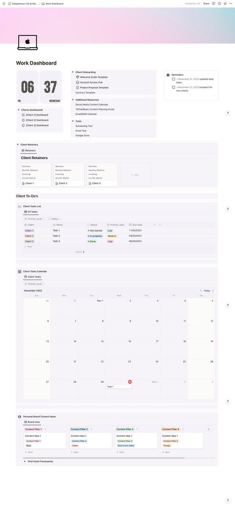 Notion Client Portal, Workout Plan Template, Project Management Dashboard, Marketing Dashboard, Template Notion, Brand Marketing Strategy, Project Proposal Template, Project Management Templates, Social Media Content Calendar