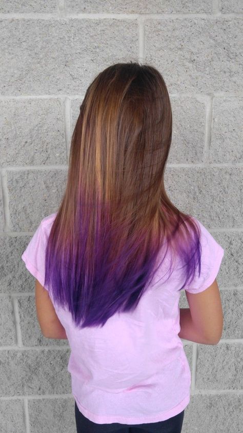 Cute Ways To Dye Your Hair Purple, Purple Tipped Hair Brown, Dip Dye Straight Hair, Purple Hair Ends Dips, Purple Hair Ends Brown, Purple Hair Tips Brunette, Dip Dye Hair Purple, Purple Hair Dip Dye, Purple Tips Brown Hair