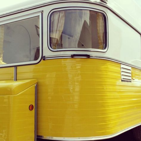 Caravan Respray Yellow Caravan, Glamping Trailer, Caravan Renovation, Small Campers, Vintage Caravans, Glamping, Caravan, Trailer, Vehicles