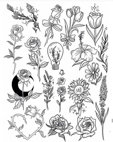 Flower Tattoo Flash, Vintage Tattoo Art, Christian Sleeve Tattoo, Small Flower Tattoos, Flash Tattoo Designs, Tattoo Flash Sheet, Flash Sheet, Tattoo Flash Art, Tattoo Outline