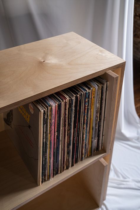 Record Shelving, Plywood Bookshelf, Turntable Cabinet, Record Shelves, Plywood Bookcase, Plywood Shelf, Records Storage, Diy Record, Binder Storage