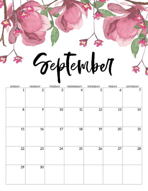 Free Printable Calendar 2019 - Floral. Watercolor Flower design style calendar. Monthly calendar pages. Cute office or desk organization. #papertraildesign #2019calendar #calendar #calendar2019 #floralcalendar Free Printable Calendar Templates, Weekly Calendar Template, Flower Calendar, Printable Calendar 2020, Excel Calendar, September Calendar, To Do Planner, Calendar 2019, Monthly Calendar Template