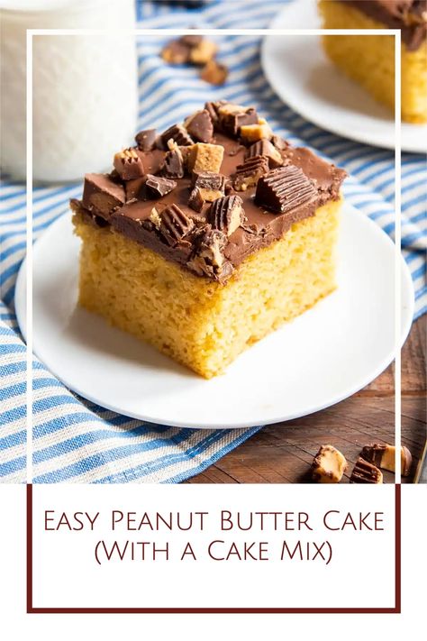 This easy peanut butter cake starts with a cake mix, and is the easiest way to make a delicious peanut butter cake! It’s a peanut butter lovers dream, it’s so moist, and delicious! Peanut Butter Cake Box Recipe, Peanut Butter Box Cake, Easy Peanut Butter Cake From Box Cake, Peanut Butter Cake Using Box Cake, Peanut Butter Cake Recipe With Box Cake, Peanut Butter Cake With Box Cake, Easy Peanut Butter Cake 4 Ingredients, Peanut Butter Cake Recipes, Recess Peanut Butter Cake