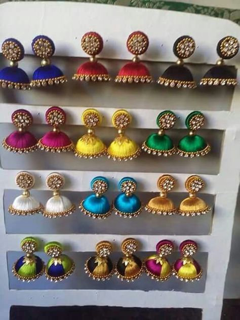 Silk thread jhumkas Silk Thread Jhumkas, Silk Thread Earrings Designs, Silk Thread Necklace, Paper Quilling Earrings, Silk Thread Bangles Design, Silk Bangles, Silk Thread Earrings, Thread Bangles Design, Silk Jewelry