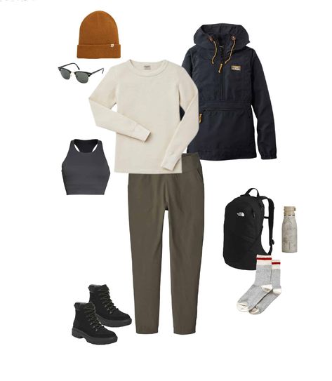 Headed hiking in the great outdoors? Find out what to wear hiking in the fall for women with this comprehensive list and outfit ideas that will keep you warm and stylish at the same time! Outdoors Capsule Wardrobe, What To Wear In Switzerland Winter, Winter Hiking Outfit Women, Hiking In The Fall, What To Wear Hiking, Winter Camping Outfits, Fall Hiking Outfits, Pnw Style, Utah Hiking