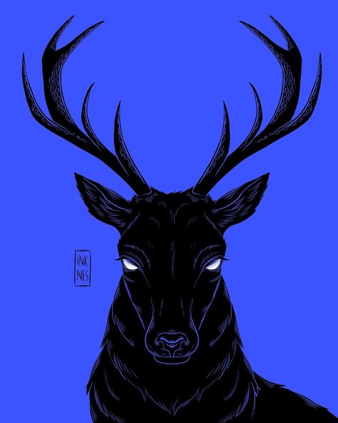 Inknes on Instagram: “Another black head piece for the collection! It was a nice practice :) --- . . . . . ❤️☕ If you want to support my art you can buy me a…” Blue Background Drawing, Black Head Piece, Deer Profile, Deer Quotes, Stag Illustration, Stag Silhouette, Illustration Tips, Teeth Drawing, Deer Artwork