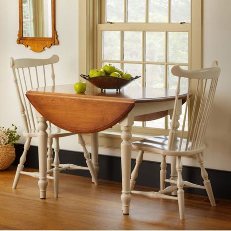 The round drop leaf table from the Lebanon Valley. Combining Old World charm with Amish Craftsmanship. This round drop leaf table is handcrafted right here in Southern Pennsylvania. Available in solid wood oak, cherry or maple. Customize the size, wood, color, & finish to create a new family heirloom! View Available Finishes Round Kitchen Table Small Space, Dining Table Drop Leaf, Small Round Dining Table For Two, Small Wood Kitchen Table, Round Table Expandable, Expandable Kitchen Table, Kitchen Table For Small Kitchen, Small Farmhouse Kitchen Table, Tiny Kitchen Table