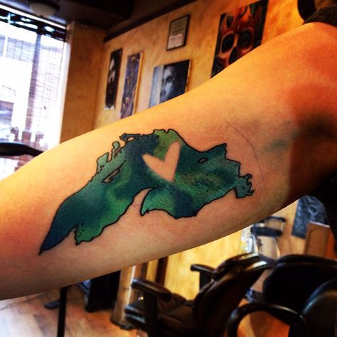 My Lake Superior Tattoo Take Me To The Lakes Tattoo, Lake Michigan Tattoo, Michigan Inspired Tattoos, Lake Superior Tattoo Ideas, Lake Superior Tattoo, Great Lakes Tattoo, Superior Tattoo, Michigan Tattoos, Wilderness Tattoo