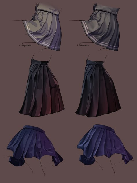 Skirt Wind Reference, Clothes Texture Drawing Patterns, Skirt Art Drawing, How To Shade Black Clothes, How To Shade Clothing, Skirt Rendering, Skirt Shading, How To Color Clothes, Skirt Drawing Tutorial