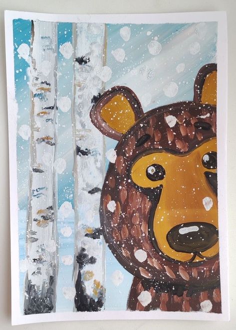 Bear Art Projects For Kids, Winter Art Projects For Kids Elementary, 3rd Grade Art Lessons, Winter Art Lesson, Animal Art Projects, Kindergarten Art Projects, Winter Art Projects, 4th Grade Art, Classroom Art Projects