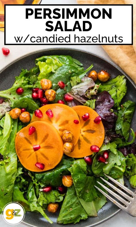 This quick and easy persimmon salad is a perfect starter course for fall and winter meals and the holidays. Make it as a Thanksgiving salad or Christmas salad before the big meal. Persimmon Salad Recipe, Persimmon Salad, Roasted Vegetable Medley, Italian Pasta Sauce, Christmas Salad, Winter Salad Recipes, Thanksgiving Salad, Winter Meals, Christmas Salads