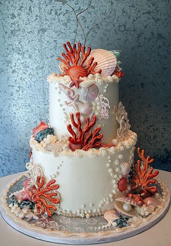 Coral & Shells | by New Rosebud Sea Cake, Ocean Cakes, Nautical Cake, Sea Cakes, Beach Cakes, Tiered Cake, Creative Birthday Cakes, Mermaid Cakes, Crazy Cakes