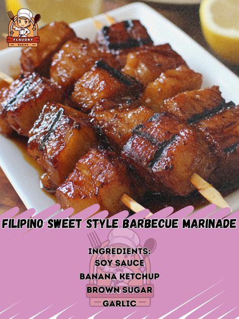 🍢✨ Sweet, smoky, and tangy – this Filipino Sweet Style Barbecue Marinade is sure to make your next BBQ a hit! 🌶️🔥 #PinoyBBQ #GrillTime Filipino Sweet Style Barbecue Marinade Ingredients: Soy sauce (1/2 cup) Banana ketchup (1/4 cup) Brown sugar (2 tbsp) Garlic (4 cloves, minced) Black pepper (1/2 tsp) Lemon juice (2 tbsp) Sprite or 7UP (1/4 cup) Instructions: In a bowl, mix soy sauce, banana ketchup, sugar, garlic, pepper, lemon juice, and Sprite. Marinate meat for 3-4 hours or overnight. ... Barbecue Marinade, Banana Ketchup, Grill Time, Marinate Meat, Daily Recipes, Daily Meals, Sweet Style, 4 Hours, A Bowl