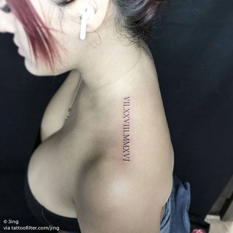 Mathematical Tattoo, Top Of Shoulder Tattoo, Awesome Tattoo Ideas, Roman Numbers Tattoo, Mum Tattoo, Roman Numerals Dates, Roman Numeral Tattoos, Hidden Tattoos, Number Tattoos