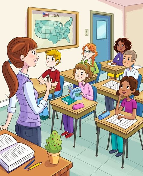 More illustrations from the Mini Mysteries book for American Girl! Picture Story For Kids, Picture Comprehension, Classroom Pictures, Teacher Cartoon, Picture Composition, Writing Pictures, School Illustration, Picture Writing Prompts, Picture Prompts