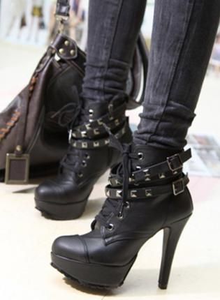 Punk High heels Ankle Boots boots Studded Platform, Shoes, High heels Ankle Boots, Eco Friendly Hak Tinggi, Rocker Girl, Isabelle Lightwood, Studded Ankle Boots, Bohol, High Heel Boots Ankle, Olivia Palermo, Lace Up Ankle Boots, Black High Heels