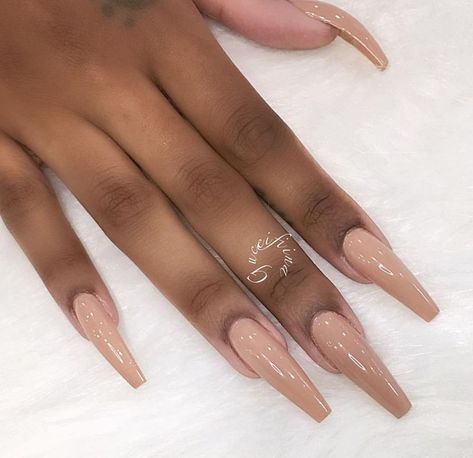 Tan Acrylic Nails Coffin, Tan Acrylic Nails, Tan Nails, Simple Acrylic Nails, Ballerina Nails, Glam Nails, Nails Toes, Coffin Nails Designs, Nail Nail