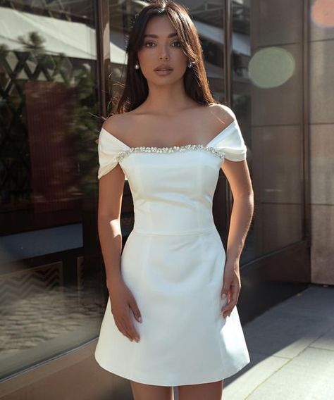 White Elegant Mini Dress, Light Blue Reception Dress, Engagement Party Outfit For Bride Plus Size, White Dress Elegant Short, White Elegant Dress Short, 2nd Dress For Wedding Receptions, Wedding After Party Dress Short, Bridal Reception Dress Short, Elegant Engagement Dress