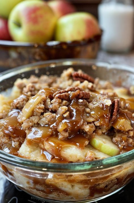 Indulge in a warm, gooey Caramel Apple Pecan Cobbler! Perfect for fall, this dessert combines juicy apples, crunchy pecans, and rich caramel. 🍎🥧 #FallDesserts #AppleRecipes #Cobbler #PecanLovers #CaramelDelight Caramel Apple Pecan Cobbler, Caramel Apple Cobbler Recipe, Apple Pecan Cobbler, Apple Crescent Rolls, Pecan Cobbler Recipe, Apple Crescent, Mint Chocolate Cheesecake, Peanut Butter Cream Pie, Caramel Apple Crisp