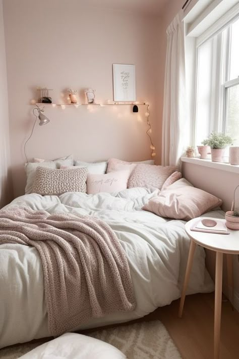 Sophisticated Bedroom Decor: Home Decor Inspo Bedroom For Sleeping, Sophisticated Bedroom Decor, Antique Bedside Table, Light Pink Bedrooms, Bedside Table White, Lamp Stand, Wood Bedside Table, Bedroom Decor Cozy, Pink Bedrooms