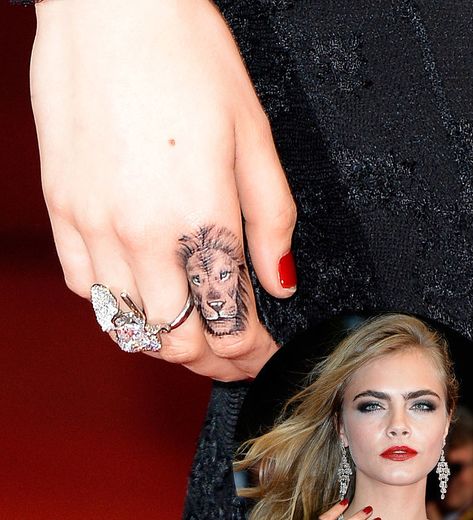 Kendall Jenner's Tiny BFF Ink and More Celebrity Tattoos: Permanent ink makes as bold a beauty statement as a new hair color or red lip hue. Cara Delevingne Tattoo, Small Leo Tattoo, Tattoos For Women On Thigh, Small Lion Tattoo, Tiny Hair, Tattoo Neck, Epic Tattoo, Leo Tattoos, 4 Tattoo