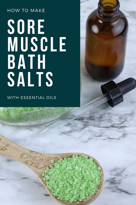 Muscle Soak Bath, Epsom Salt Bath Recipe Sore Muscles, Sore Muscle Relief Bath, Essential Oils For Sore Muscles, Oils For Sore Muscles, Epsom Salt Bath Recipe, Sore Muscles Bath Soak, Essential Oils Sore Muscles, Diy Bath Salts With Essential Oils