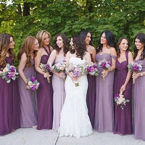 Lilac and purple bridesmaid dresses Purple Wedding Guest Dresses, Plum Wedding, Purple Bridesmaid, Purple Wedding Theme, Wedding Colors Purple, Pnina Tornai, Lilac Wedding, Purple Dresses, Purple Bridesmaids