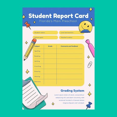 Report Card Decoration Ideas, Report Card Design, Teacher Rp, Template List, Logo Frame, Report Card Template, Baby Art Projects, Documents Design, Frame Vector