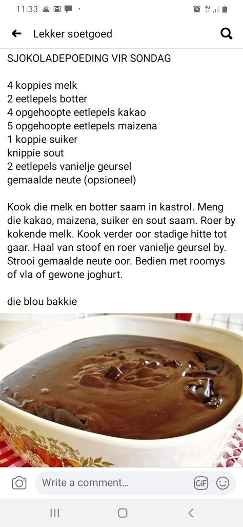 Gebakte Poeding Resepte, Sjokolade Poeding, Pudding Recipes Homemade, South African Desserts, Easy Tart Recipes, Easy Puddings, Warm Desserts, Amazing Chocolate Cake Recipe, Chocolate Dishes