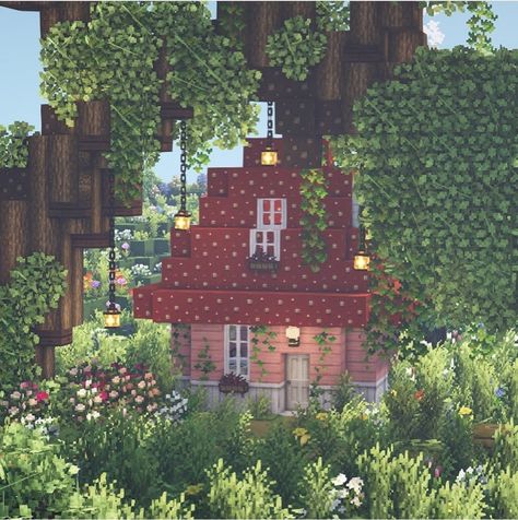 Minecraft House Mushroom, Cottagecore House Minecraft, Cottage Core Minecraft, Minecraft Cottage House, Cottage Blueprints, Minecraft Brick, Old Style House, Cottage Core Minecraft House, Cottagecore Minecraft