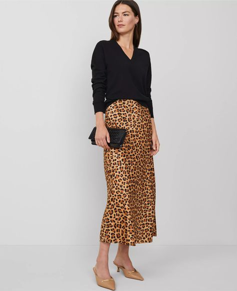 Animal Print Bias Slip Skirt Clothing Lookbook, Wave Sweater, Clothing Business, Knitted Suit, Leopard Skirt, Work Clothing, Tan Woman, Slip Skirt, Working Woman