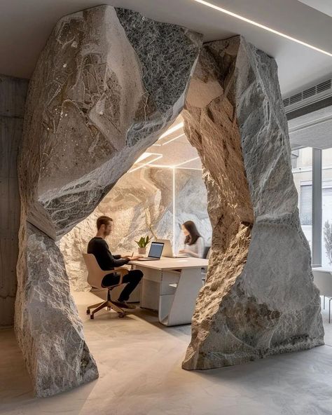 Stone Design Interior, Offices Interior Design, Rock Interior, Stone Room, Marble Interior, Stone Wall Design, Luxury Packaging Design, Architecture Life, Stone Interior