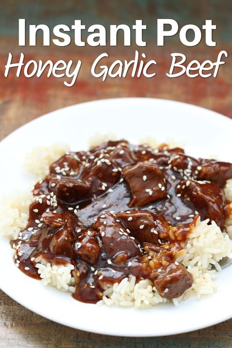 Instant Pot Honey Garlic Beef--an easy dump and go recipe for tender bites of beef with a sweet and savory sauce. Honey Garlic Beef, Instant Pot Stew, Instant Pot Freezer, Beef Recipe Instant Pot, Garlic Beef, Stew Meat Recipes, Stew Meat, Savory Sauce, Easy Instant Pot Recipes