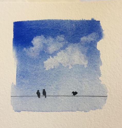 Easy Blue Watercolor Paintings, Peaceful Watercolor Painting, Simplistic Watercolor Paintings, Easy Water Coloring Art, Mini Watercolor Paintings Aesthetic, Small Watercolor Landscapes, Beachy Watercolor Ideas, Watercolor Landscapes Easy, Water Color Painting Easy For Beginners Step By Step