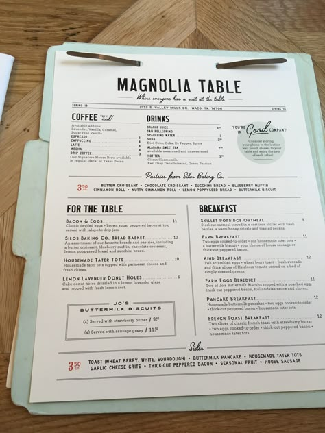 Magnolia table menu #fixerupper Landscape Menu Design Ideas, Brunch Menu Restaurant, Brunch Menu Design Ideas, High End Restaurant Menu Design, Brunch Cafe Menu, Menu On Table, Menu Ideas Design, Spring Coffee Drinks, Brunch Menu Design