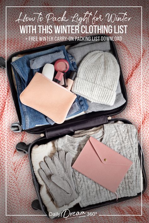 Packing carry-on only for a winter escape is downright difficult. In this post, we share tips on how to pack light for winter travel with this winter clothing list. Pack Winter Clothes One Suitcase, Winter Vacation Packing, Boston 2023, Packing Advice, Winter Travel Packing, Winter Cruise, Minimal Packing, Winter Packing List, Winter Nyc