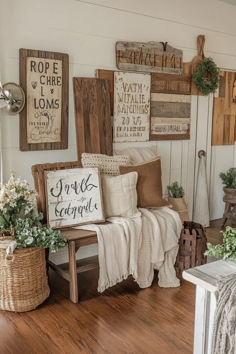 Achieve the farmhouse look with these DIY rustic wood signs! This budget-friendly project is great for adding warmth and character to your home decor. 🏡✨ #FarmhouseStyleDIY #RusticSigns #DIYHomeProjects #EcoFriendlyDecor #BudgetFriendlyDIY Rustic Wood Signs Farmhouse Style, Western Boho Bedroom, Boho Bedrooms, Style On A Budget, Farmhouse Style Sign, Beautiful Farmhouse, Eco Friendly Decor, Diy Wood Signs, Kitchen Entryway